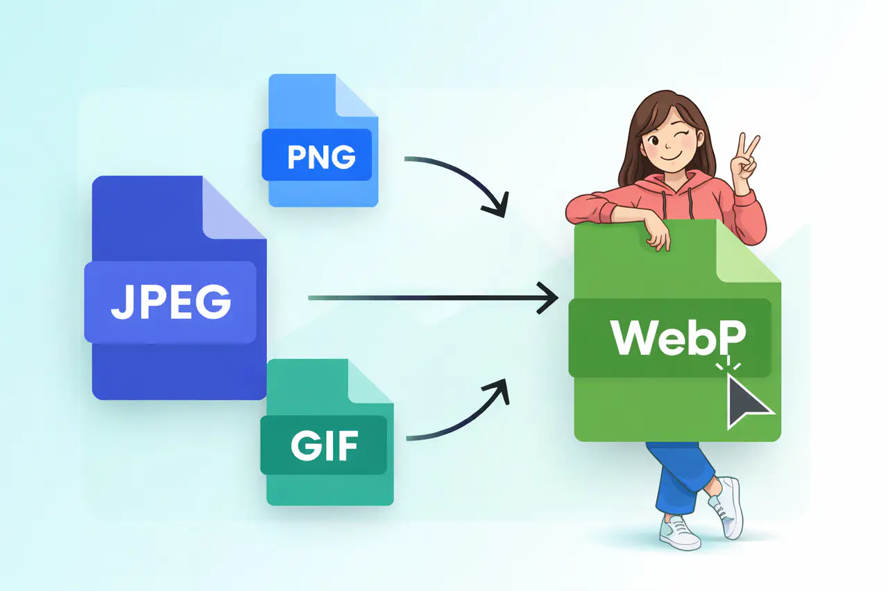 Visual comparison of different image formats including JPEG, PNG, GIF, and WebP showing their characteristics